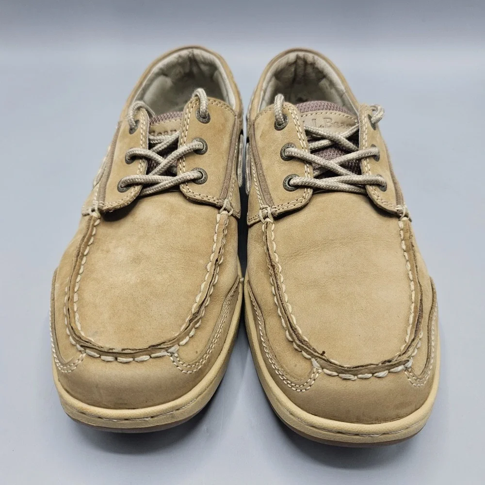 L.L. Bean Boat Loafers Shoes Moccasins Men's 10.5 M Lace Up 2‎ Eye Tan Stiched